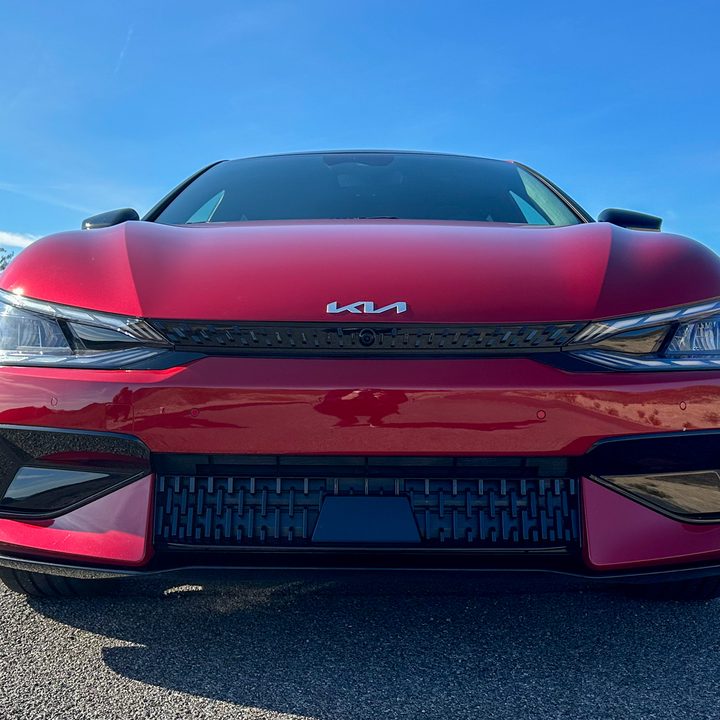 View of the front of a 2023 Kia EV6 GT.