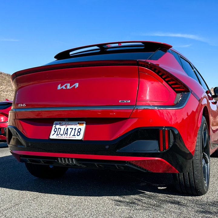 View of the 2023 Kia EV6 GT from the rear.