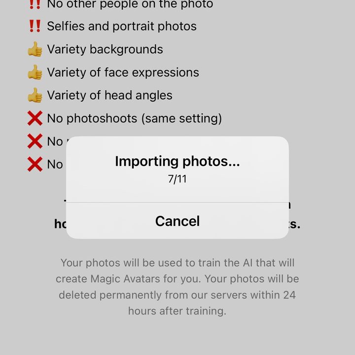Uploading photos to the Lensa AI app.