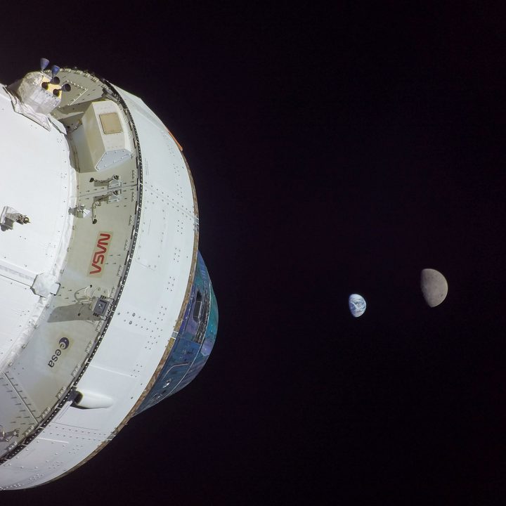 Orion captured imagery of the Earth and Moon together from its distant lunar orbit.