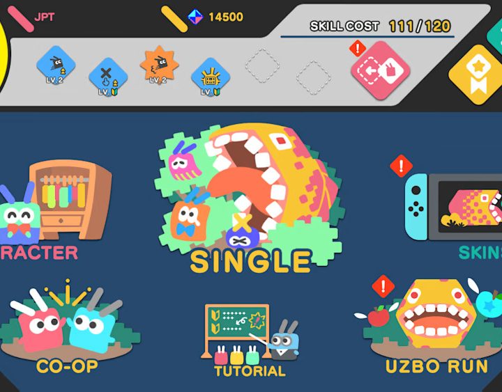 The main menu of Picross X: picbits vs Uzboross shows multiple options.
