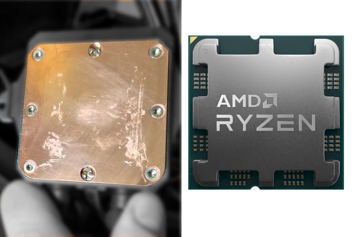 Ryzen 7000 CPU compared to scratches on AIO coldplate.