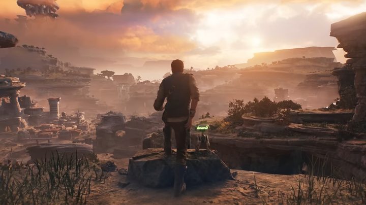 Cal Kestis looking out over a desert town.