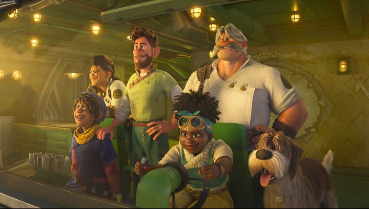 The Clade family flies their ship in Strange World.