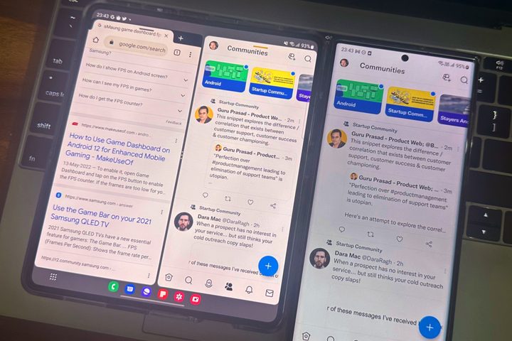 Twitter app running on Galaxy Z Fold 4 and the Galaxy S22 Ultra.