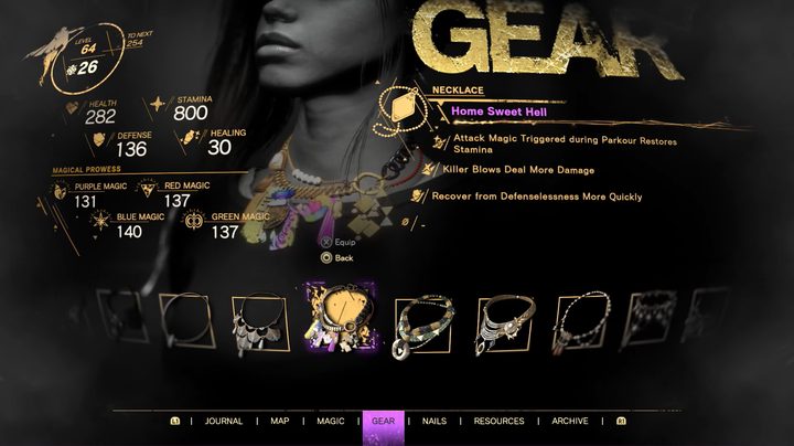 The necklace menu in Forspoken.
