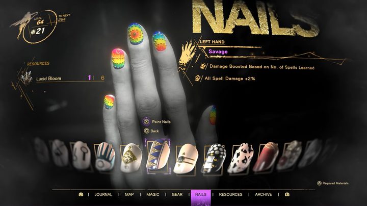 The nail design menu in Forspoken.