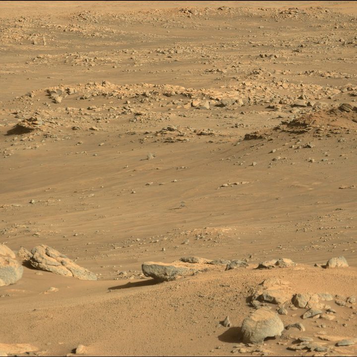 Ingenuity sits on a slightly inclined surface with about 6-degree tilt at the center of the frame.