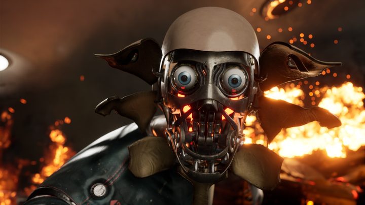 A robot's face pulls apart as it screams in Atomic Heart.