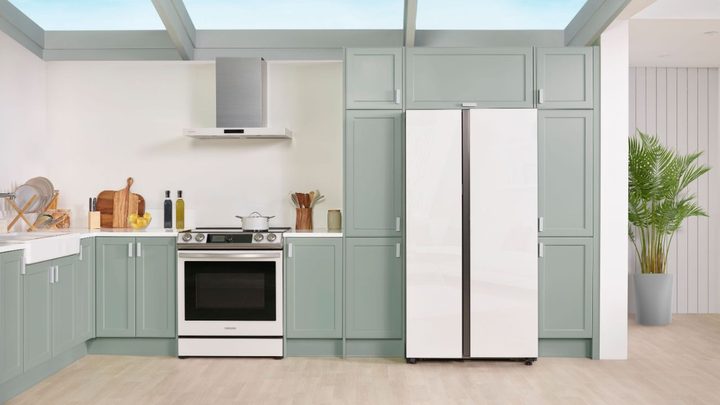 The Bespoke Side-by-Side Fridge installed in a modern kitchen.