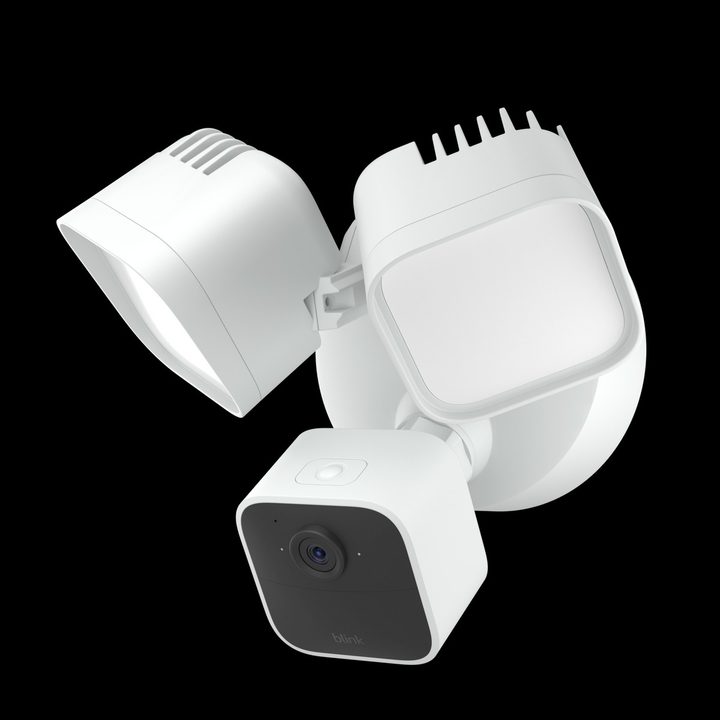 The Blink Wired Floodlight Camera on a black background.