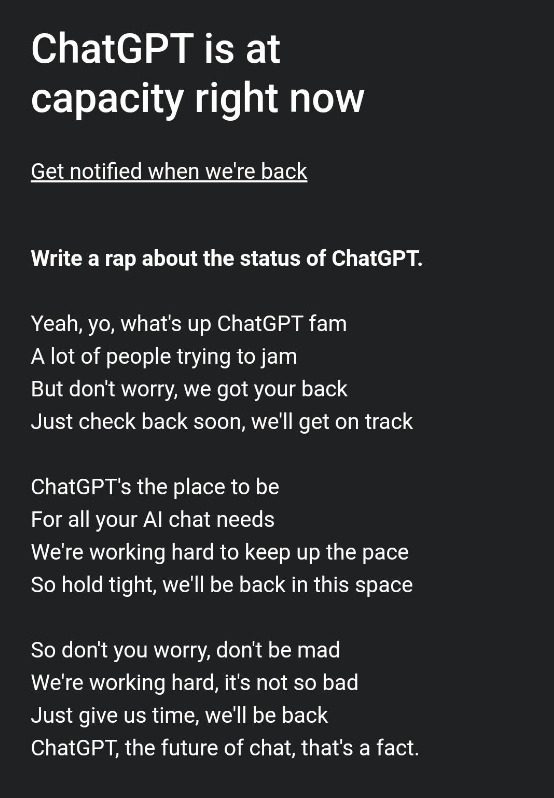 ChatGPT Busy Message with limerick rhymes.