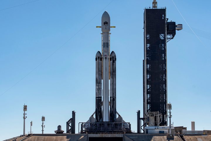 The Falcon Heavy is seen at Launch Complex 39A in Florida.