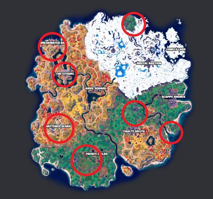Map of wolves in Fortnite.