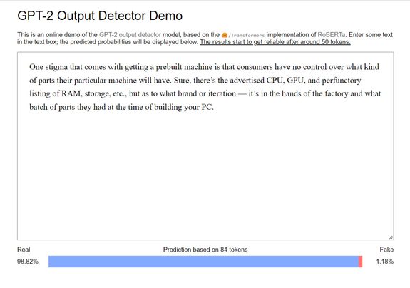 Output from GPT-2 Detector.