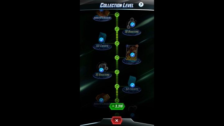 Marvel Snap's collection level list.