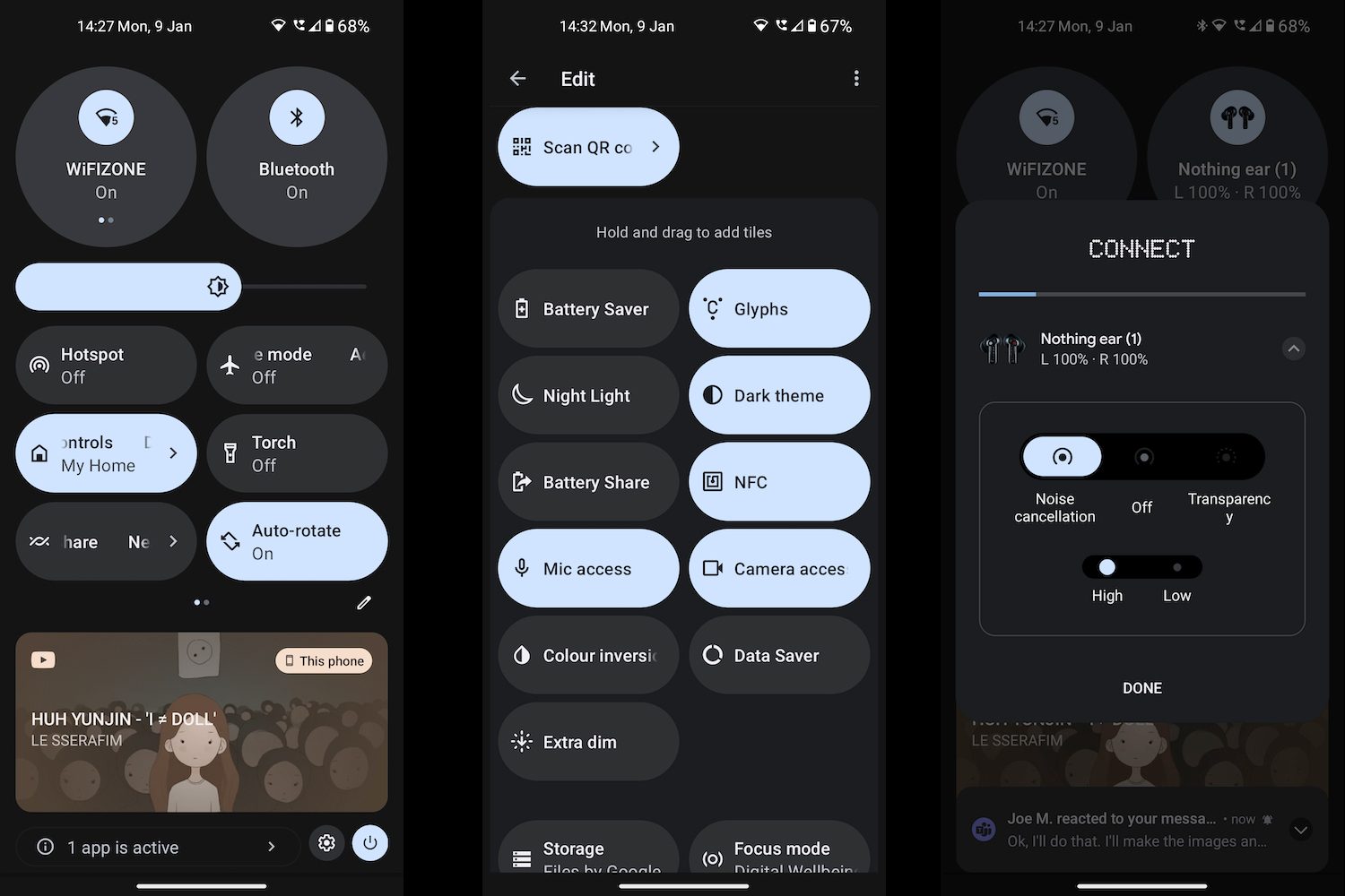 Nothing Phone 1's Nothing OS 1.5 beta screenshots.