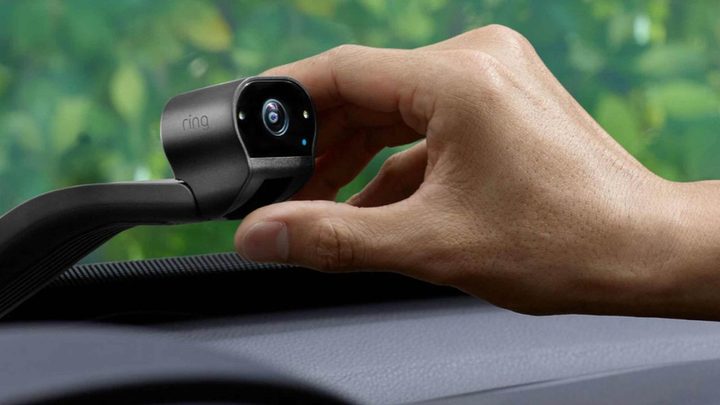 The Ring Car Cam installed on a windshield.