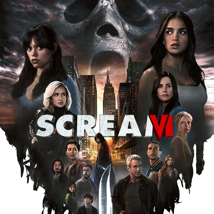 Poster and logo featuring the cast of Scream VI.