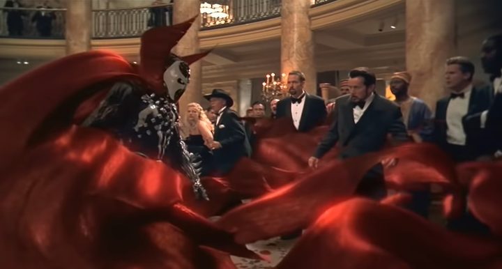 Spawn landing in a ballroom in "Spawn."