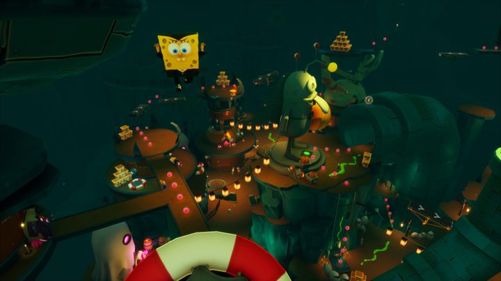 SpongeBob jumps through Halloween Rock Bottom in The Cosmic Shake.