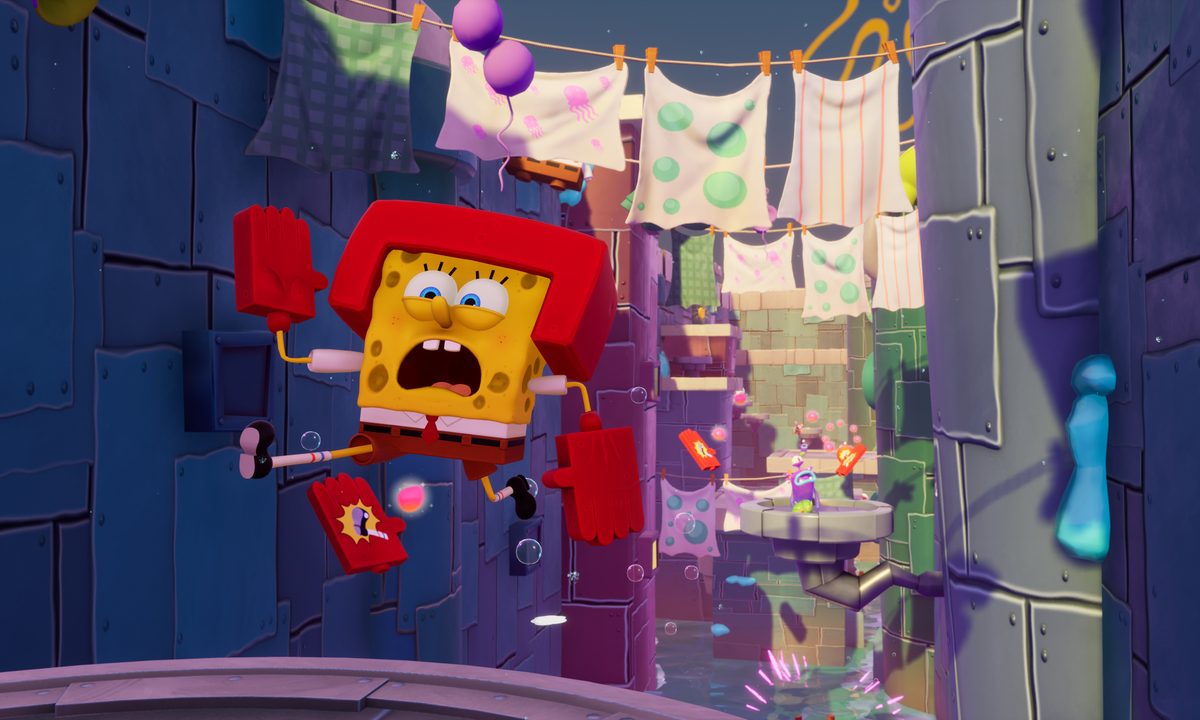 SpongeBob dive kicks in The Cosmic Shake.