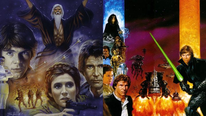 Split image of artwork for the Star Wars: Heir to the Empire and Dark Empire trilogies.