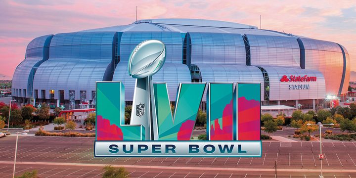 State Farm Stadium SuperBowl LVII logo.