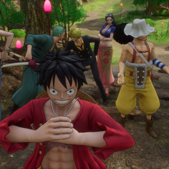 The Straw Hats standing together in One Piece Odyssey.