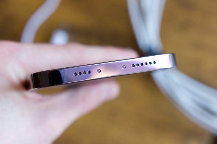 An iPhone 14 Pro Max, with the Lightning port edited off of it.