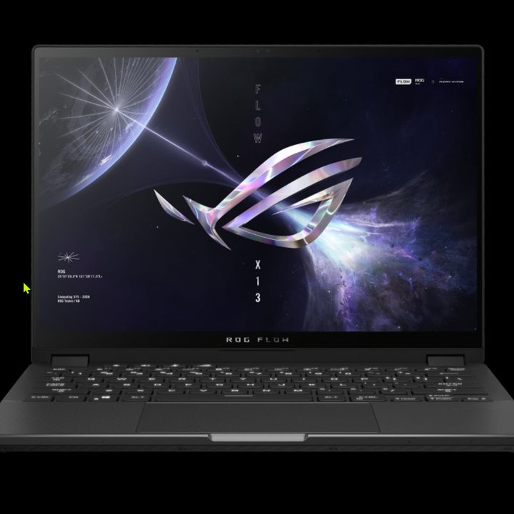 Asus ROG Flow X13 front view showing display and keyboard deck.