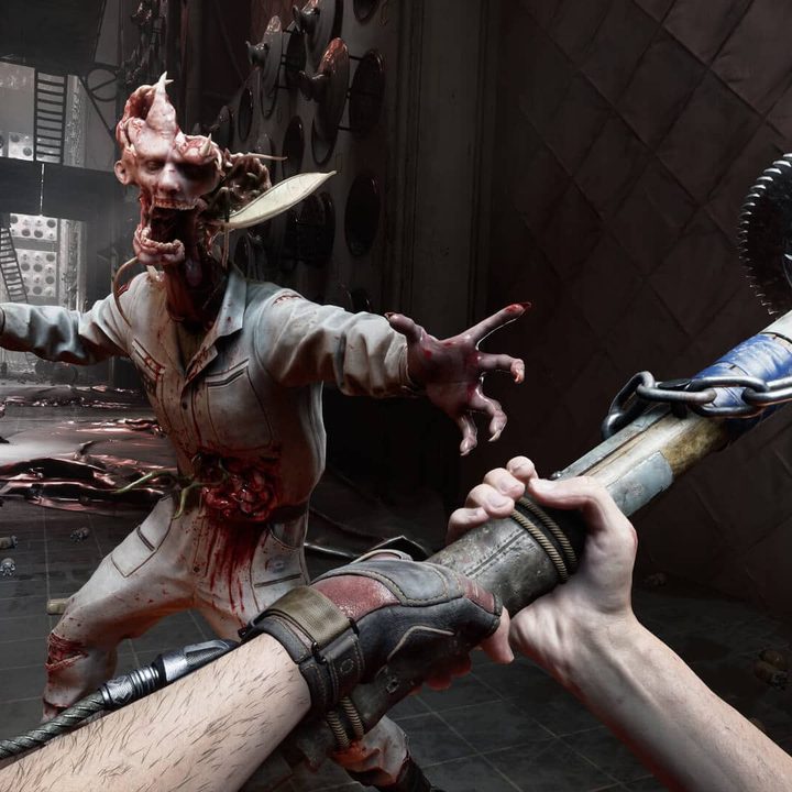 A character attacks an enemy in Atomic Heart.