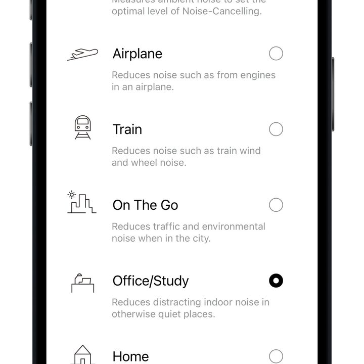 A-T Connect app ANC modes.