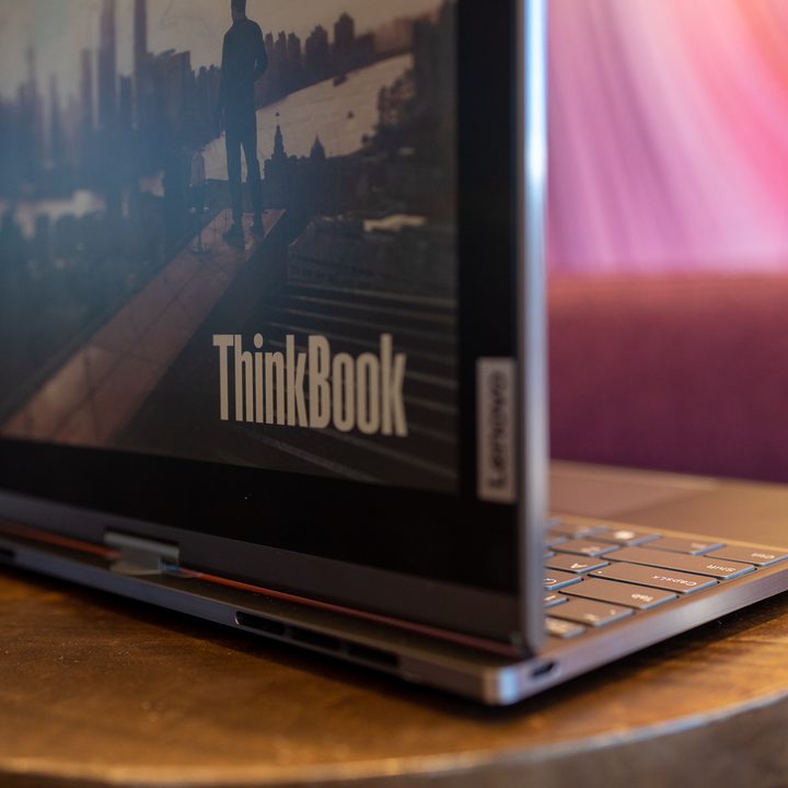 The e-ink screen on the back of the ThinkBook Plus Twist.