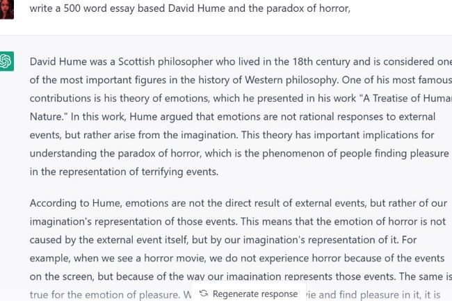 An essay excerpt generated from ChatGPT.