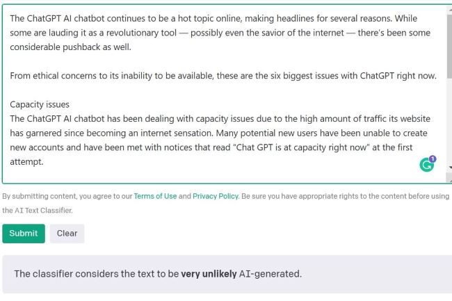 Text determined human written on AI Text Classifier.
