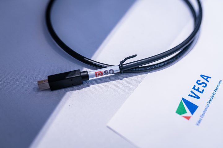 A mini DisplayPort cable with the DP80 badge.