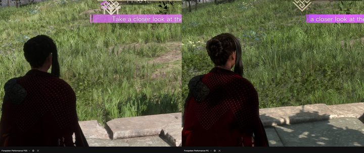 Image quality comparison of Forspoken between PC and PS5.