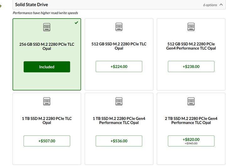 Lenovo ThinkPad X1 Carbon Gen 10 configuration page showing SSD performance.