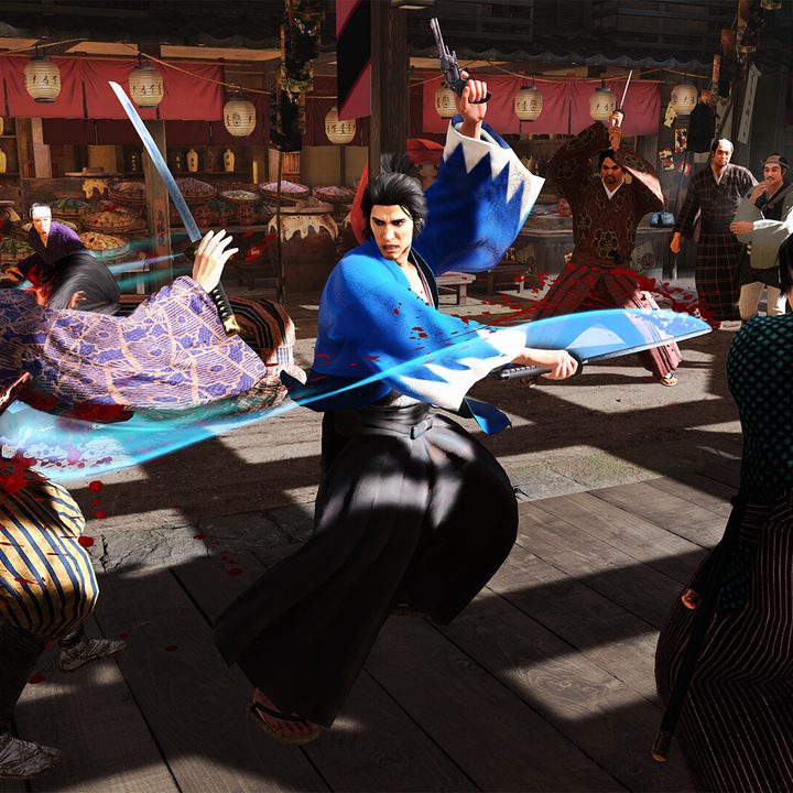 A samurai swipes a sword in Like a Dragon: Ishin!