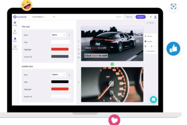 Lumen5 Add Text to Video feature.