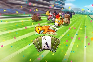 Horses race in key art for Pocket Card Jockey: Ride On!