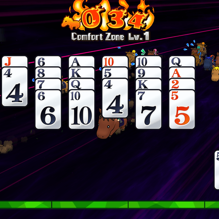 A solitaire board appears in Pocket Card Jockey: Ride On!