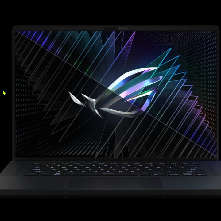 Asus ROG Zephyrus G16 front view showing display and keyboard deck.