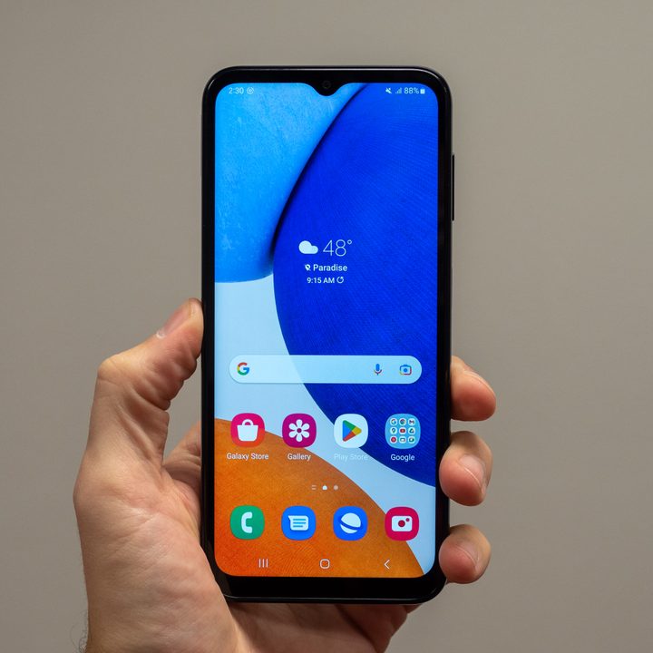 Samsung Galaxy A14 in hand.