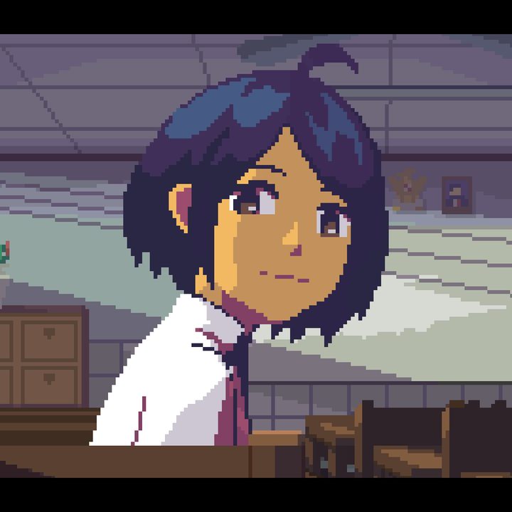 Raya gazes over a desk chair in A Space for the Unbound.