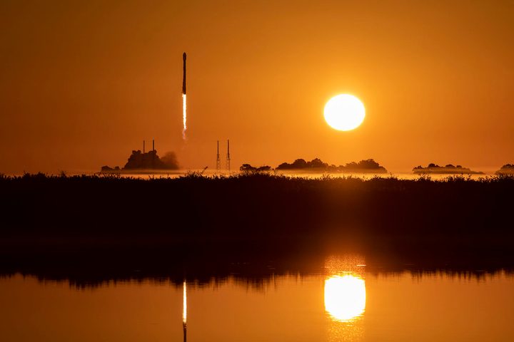 A SpaceX Falcon 9 rocket launching from Florida.