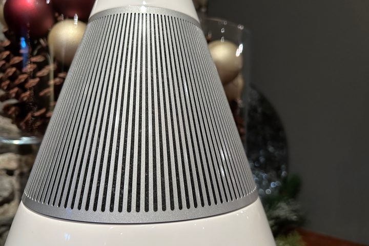 Close-up of speaker grille on Trettitre TreSound 1 Bluetooth speaker.