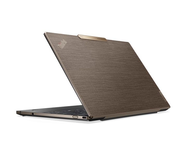 ThinkPad Z13 with flax cover over white background.