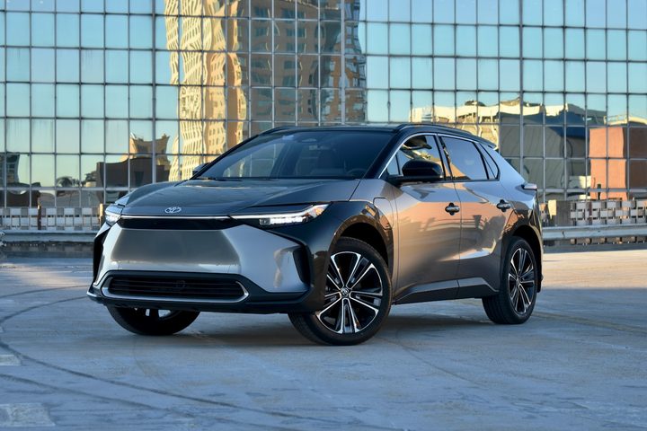 Front three quarter view of the 2023 Toyota bZ4X.